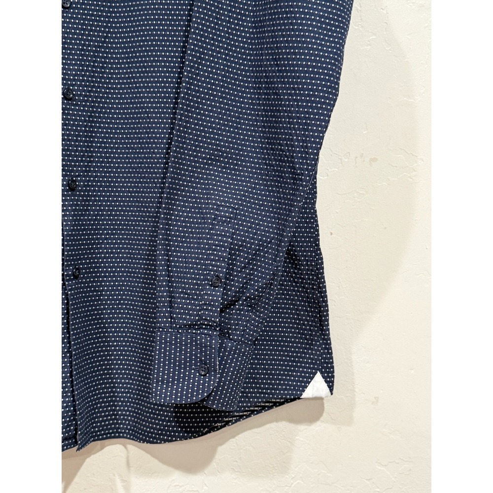 Hugo Boss Jesse Slim Fit Dress Shirt Navy Blue Geometric Dot Mens 17 43 L - Picture 10 of 11